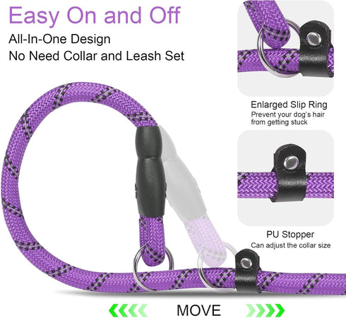Slip Lead 6 FT for Small and Medium Dogs,Puppy Dog Training Leash Heavy Duty,No Pull Reflective Nylon Dog Leash,Rope Training Leash for Dogs That ...
