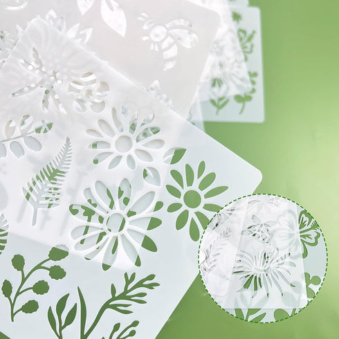 16 Sets Flower Stencils for Painting on Wood, 168 pcs Small Plants Including Flower Grass Birds Butterfly Bee Reusable Templates for Scrapbooking ...
