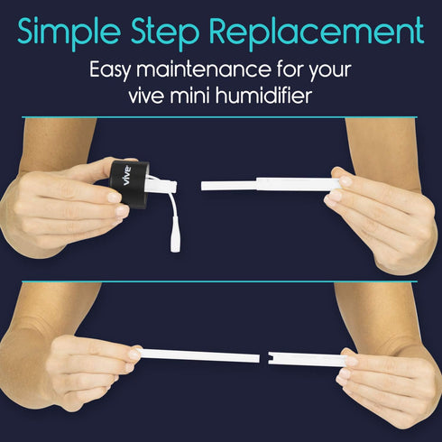 Vive Mini Humidifier Filter Replacements (8 Pack) - 90 Days Per Stick - For Travel, Car, Baby Bedroom, Office - Portable Clean Personal Cooling Air - Cotton Fiber Wicks