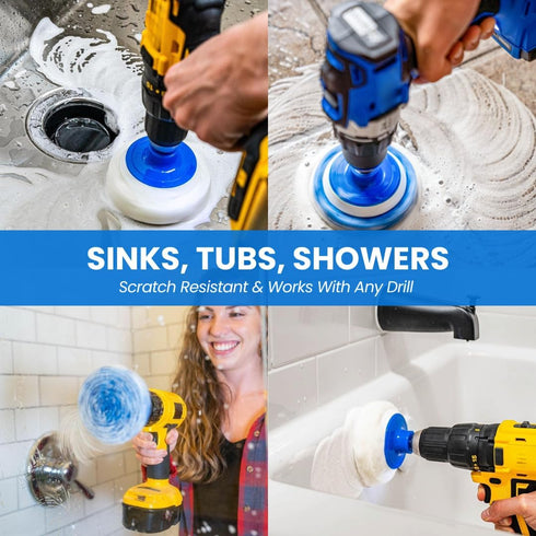 7 Pack Multi-Purpose Drill Brush Kit for Cleaning Bathrooms, Showers, Tubs, Tile, Floors, Sinks, Toilets, Grout and Grime Removal, Reversible Blue...