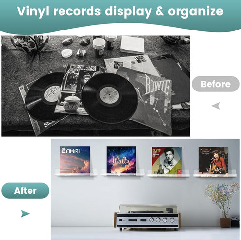 8 Pack Vinyl Record Shelves 12inch Clear Vinyl CD Holder Storage Wall Mount Display Acrylic Floating Shelf for Wall Decor...