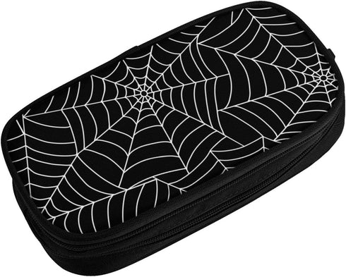 Large Capacity Black Spider Web Pencil Case with Zippers Storage Pouch Holder Pencil Box Marker Organizer Bag with Compartments for Office Supplie...