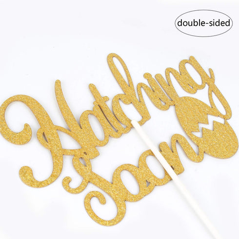 Hatching Soon Pregnancy Cake Topper Double Sided Gold Glitter Farm Themed Dinosaur Baby Shower Party Decorations...