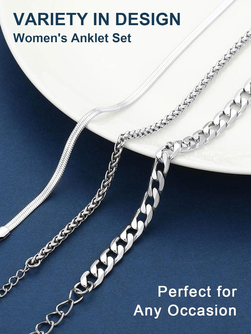 ChainsProMax Cuban Link Anklets for Women Stainless Steel Anklets Plus Size Anklets Women Ankle Bracelets Anklet Set...
