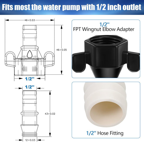 Dreyoo 1/2 Inch x 14 NPT x 1/2 Inch Barb Straight Swivel Adapter RV Water Pump Fittings with Thread Seal Tape, 1/2 Inch Female Threaded PEX Fittin...
