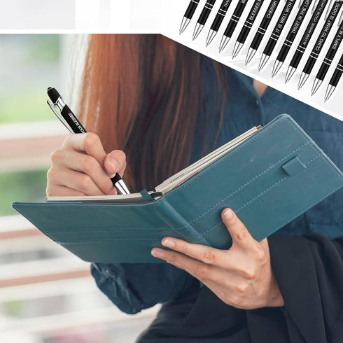 Zonon 12 Pieces Inspirational Motivational Quotes Ballpoint Pens with Stylus Tip Fine Point Smooth Writing Pens Metal Black Ink Pens Stylus Pen Se...