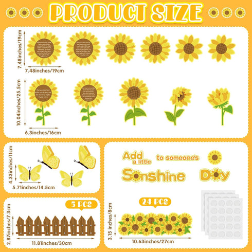 Fulmoon 55 Pcs Sunflower Bulletin Board Set Religious Sunflower Cutouts with Butterflies Fences Bulletin Cardboard with Inspiring Bible Verses for...