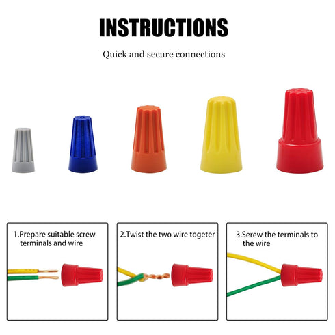 175PCS Electrical Wire Connectors Screw Terminals with Spring Insert Twist Nuts Caps Connection Assortment Set – Orange, Gray, Blue, Yellow and Re...