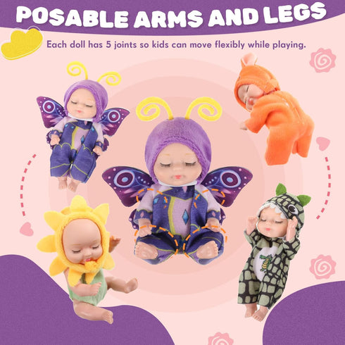 Hanaive 4 Pcs 4 Inch Mini Baby Dolls Lifelike Realistic Baby Dolls Animal Clothes Cute Tiny Babies Gifts for Kids Birthday Baby Shower (Novelty St...