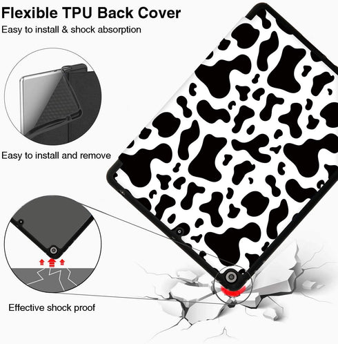 Hi Space for iPad 9th 8th 7th Generation Case for iPad 10.2 Case 2021 2020 2019 Cow Cattle with Pencil Holder, Shockproof Protective Smart Cover A...