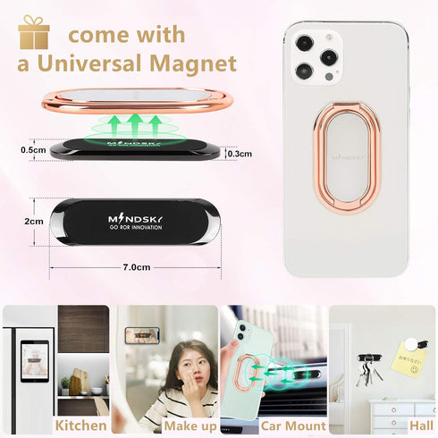 Mindsky Phone Ring Holder Finger Kickstand Retractable 360°Rotation Ultra-Thin Cell Phone Back Grip Foldable Cellphone Stand for iPhone iPad Smart...