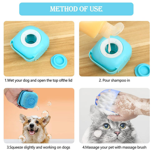 Dog Bath Brush, 3 Pcs Dog Shampoo Brushes, Dog Bath Scrubber, Pet Dog Shampoo Dispenser Brush, Silicone Dog Scrubber for Bath Massage Brush for Sh...