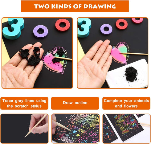 Scratch Art Rainbow Paper 36 Sheets, Colorful Magic Papers Black Scratch it Off Art Crafts Notes Boards with 4 Scratch Pen for Kids Easter Basket ...