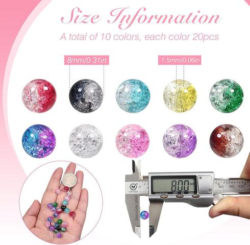 TOAOB 200pcs 8mm Glass Beads for Jewelry Making Crackle Glass Lampwork Beads Round Loose Spacer Beads Craft Supplies for Bracelets Jewelry Making ...