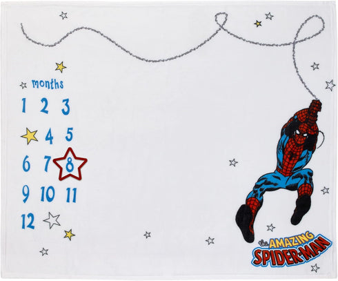 Marvel Amazing Spiderman Red, White, and Blue Super Soft Milestone Baby Blanket...