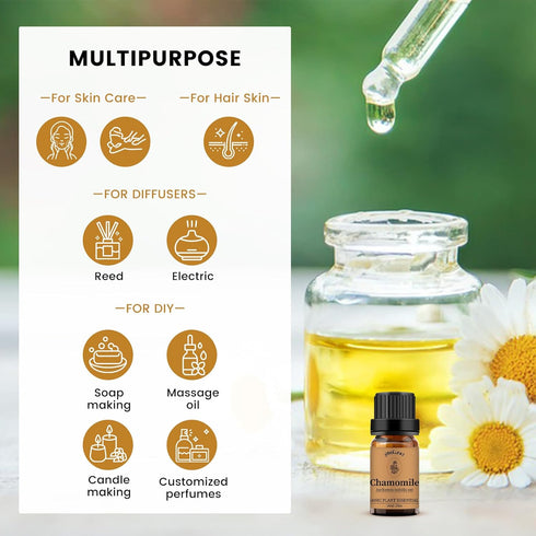 Yethious Organic Chamomile Essential Oil 100% Pure Aromatherapy Oils for Diffuser, Skin, Hair and Face, 10 Milliliters...