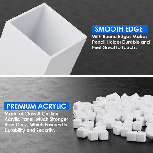MaxGear White Acrylic Pen Holder 2 Pack Pencil Holder for Desk, Small Pen Cup Pencil Cup Pen Cups for Desk Pen Holders Pencil Holders, Makeup Brus...