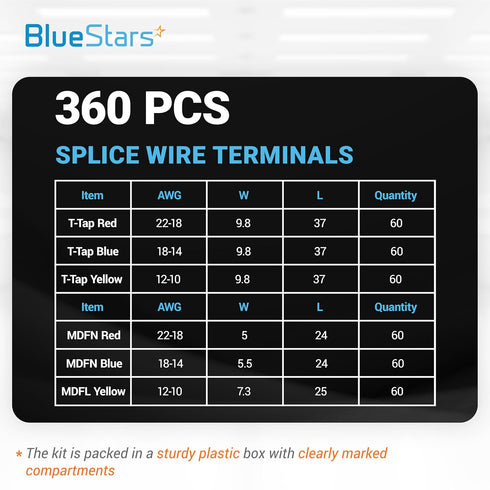 BlueStars 360 PCS T-Tap Splice Wire Terminals and Male Quick Disconnect Spade, Electrical Connectors Kit, Self-Stripping Quick Splice Disconnect W...