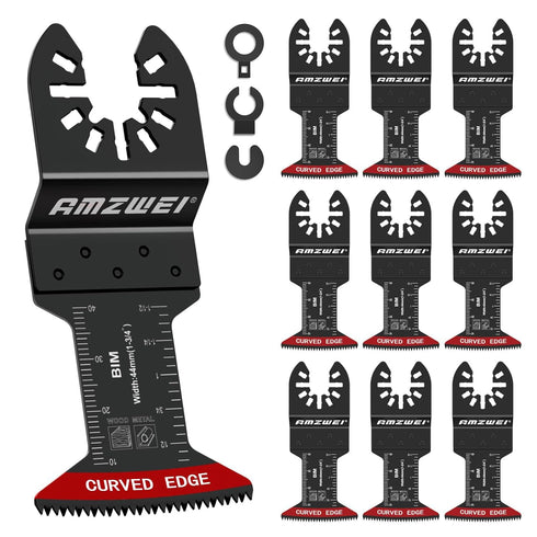 10 Pcs Bi-Metal Oscillating Tool Blades Metal Cutting, 1-3/4" Curved Edge Multitool Blades for Soft Metal, Hard Wood, Plastic, Oscillating Saw Bla...