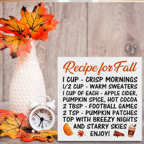 Fall Sign Recipe for Fall Wooden Sign Farmhouse Autumn Home Kitchen Decor for Desk Table Shelf Tabletop, 5 x 5 Inches...
