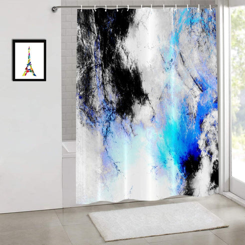 Shrahala Abstract Grey and White Decorative Shower Curtain, Fractal Abstract Blue Black and Grey Designs Shower Curtain for Shower Stall Bathroom ...