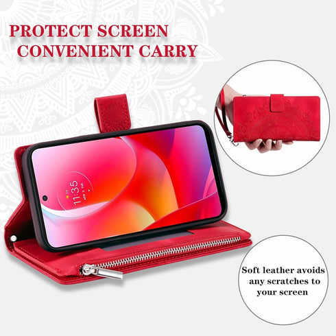 Phone Case for Motorola Moto G Power 2022/MotoG Play 2023/G Pure 2021 Wallet Cover with Screen Protector Mandala Flower Flip Zipper Card Holder St...