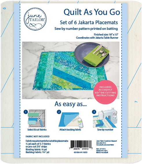 June Tailor Quilt As You Go Placemats Pattern Jakarta, 8 1/2 x 14 inches, Natural, 6 Pieces...