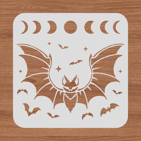 BENECREAT 12x12inch Bat Plastic Cutouts Painting Template, Moon Phase Pattern Halloween Decoration Stencils for Art Spraying, DIY Mould Decor, Woo...