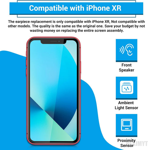 for iPhone Xr Ear Speaker Replacement Repair Kit NEW Front Earpiece Module with Ambient Light Sensor Part Proximity Sensor Flex Cable Connector Fi...