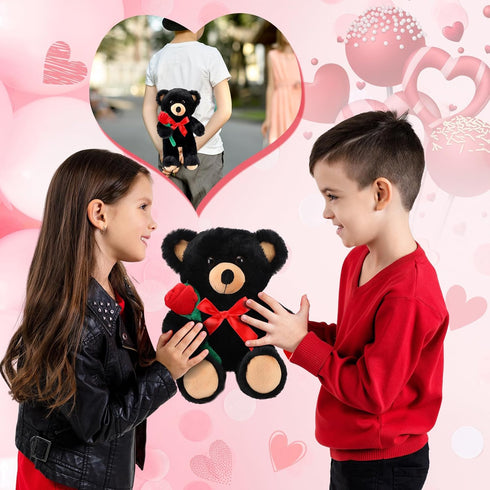 Black Bear Plush Stuffed Animal Black Bear with Rose Funny Cute Black Stuffed Animal Plush Gifts for Kids Toddler Girlfriend Mother's Day Birthday...