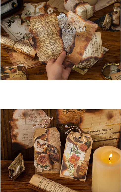 Vintage Scrapbooking Material Paper Old Letter Article Diary Paper Burnt Fragments Series DIY Supplies for Arts Crafts Handmade Gift Planner Scrap...