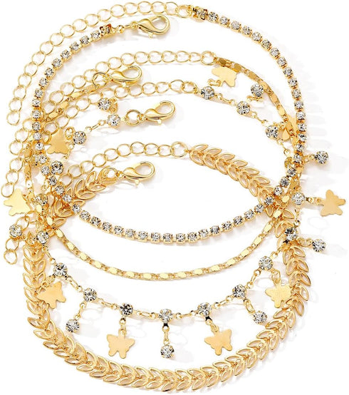 KISS WIFE Gold Anklets for Women, 14k Gold Plated Layered Cuban Figaro Link Chain Ankle Bracelets Set, Dainty Waterproof Summer Beach Foot Jewelry...