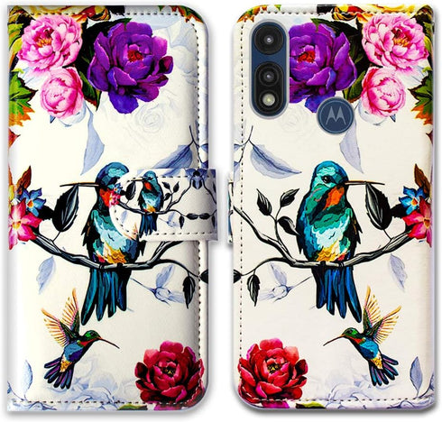 Case for Moto E 2020/Motorola E, Hummingbird in Flowers Leather Flip Wallet Case Cover with Card Slot Holder Kickstand for Motorola Moto E 2020...