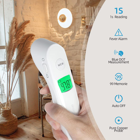 No-Touch Infrared Forehead Thermometer for Adults and Baby, Digital Thermometer with Fever Alarm and Memory Function, White...