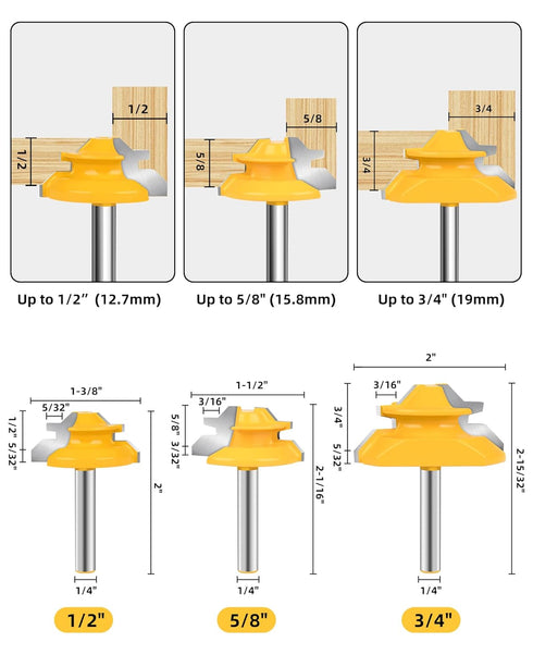 Router Bits, Allmake 3pcs Lock Miter Router Bits 1/4 Shank, 45 Degree Locking Miter Joint Router Bit Set for Woodworking Cabinetry Drawers Shadow ...