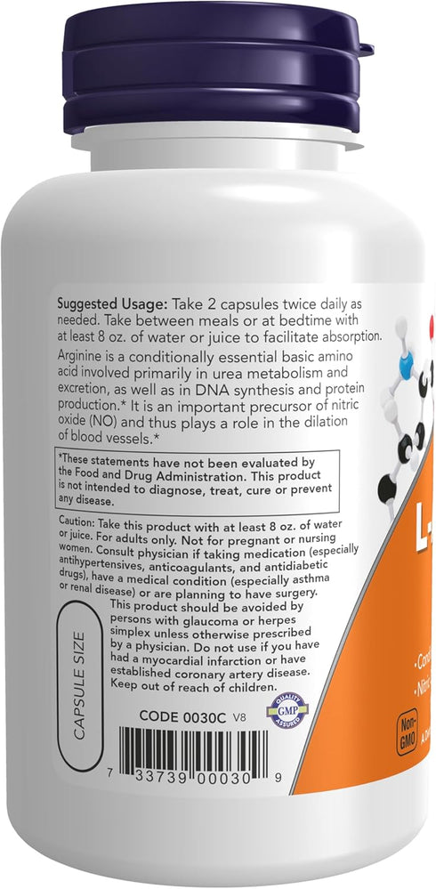 NOW Supplements, L-Arginine 500 mg, Nitric Oxide Precursor*, Amino Acid, 100 Veg Capsules...