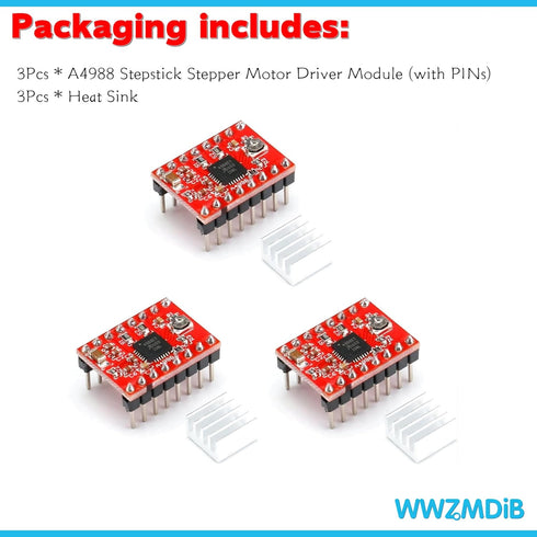 A4988 Stepper Motor Drive with Heat Sink for Arduino, 3D Printer, CNC Machine or Robotics (3Pcs A4988)...