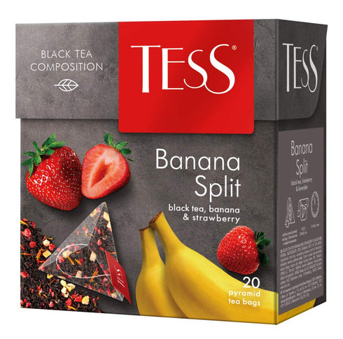 Tess Banana Split Black Tea CompositionBlack Tea, Banana and Strawberry Leaf Tea in 20 Pyramid Sachets...
