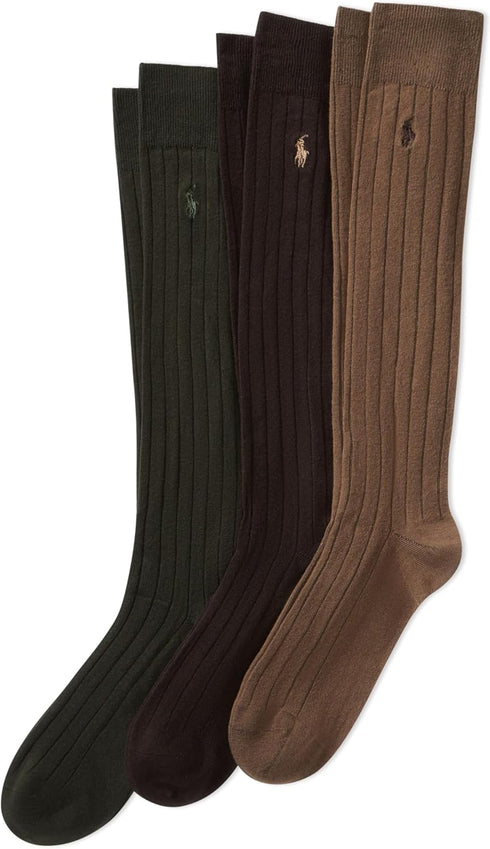 POLO RALPH LAUREN Mens Mercerized Cotton Ribbed Dress OTC Socks 3 Pair Pack Reinforced Cotton Comfort...