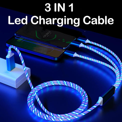 3 in 1 Led Charging Cable 66W Flowing LED Light Up Phone Charge Cable Light up Charger Fast Charing Cord Durable TPE Fast Charging Cord for Most C...