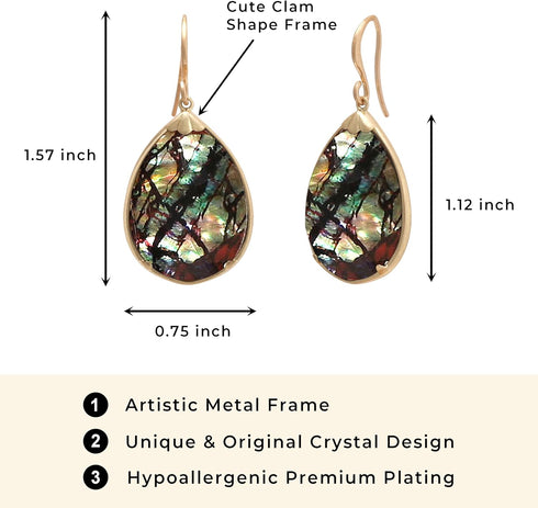 Boho Gold Teardrop - White, Turquoise, Purple, Abalone and Jupiter Shell Crystal Dangle Earrings for Women...