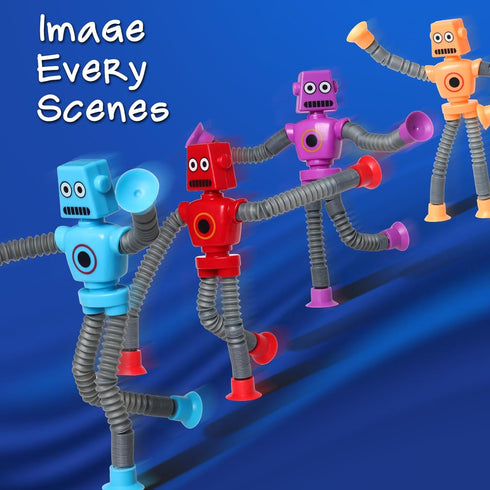 4 Pcs Telescopic Suction Cup Robot Toy, Coolest Pop Tubes Sensory Toys for Toddlers, Educational Fidget Toys Robot Party Favors for Anxiety Kids f...