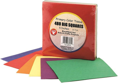 Hygloss Products HYG88169 Primary Colors Tissue Squares, 0.8" Height, 5.1" Wide, 5.1" Length (480 Pieces), 5 Inches...