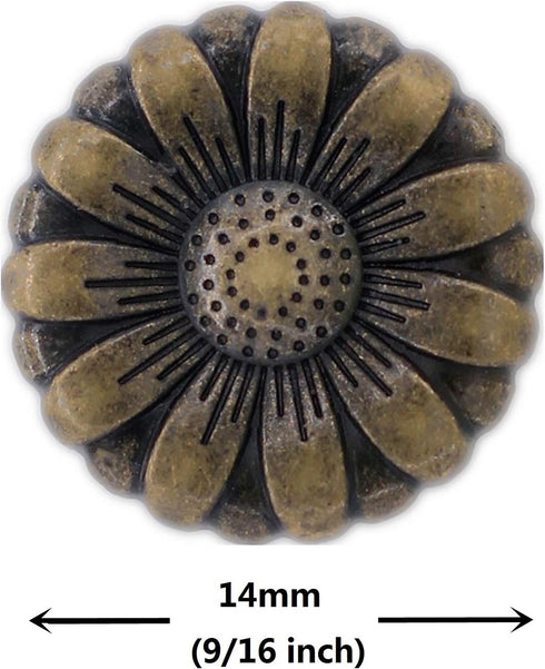 Bezelry 12 Pieces Morning Flower Metal Shank Buttons. 14mm (9/16 inch) (Antique Brass)...