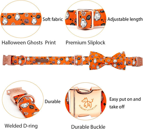 Elegant little tail Halloween Dog Collar, Fall Dog Collar Orange Pumpkin Holiday Pet Dog Collar Dog Bow Collar Pet Durable Adjustable Girl Boy Dog...