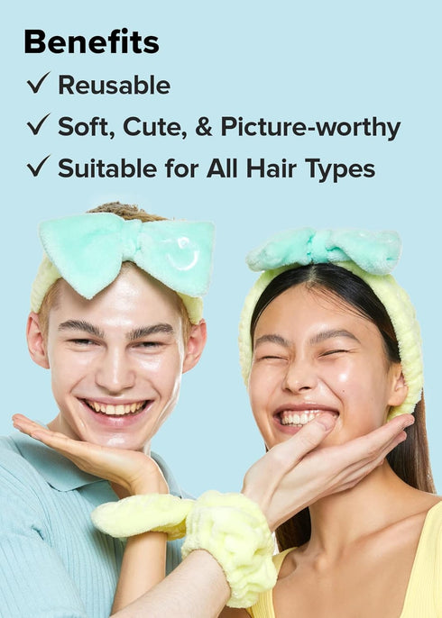 I DEW CARE Face Wash Headband & Scrunchie Set - Perfect Spa Pair | Head band for Face Washing & Skincare, Soft & Fuzzy, Teen Girls Cute Stuff, Bow...