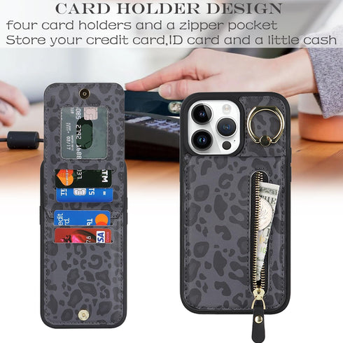iPhone 11 pro max Case with Card Holder for Women, iPhone 11 pro max Phone Case Wallet with Credit Card with Ring Kickstand Zipper Shockproof Slim...