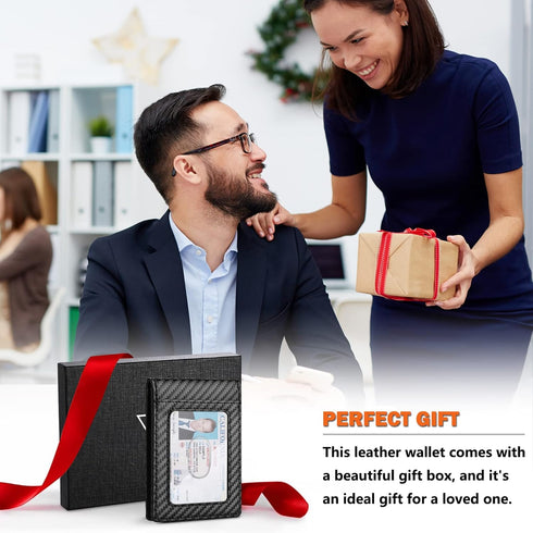 Wallet for Men, Premium Microfiber Leather Bifold Mens Wallet with ID Window RFID Blocking with Gift Box Packaging (Carbon Black)...