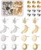 Pandahall 16 Pairs Stainless Steel Earring Making Kit with Ear Nuts 4 Shape Moon Ring Star Flat Round Stud Earring Findings with Hole for Jewelry ...