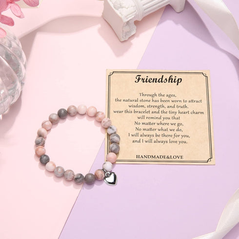 Jewelry&Card Mothers Day Gifts for Sister Best Friend, Natural Stone Heart Friendship Bracelets for Sister Best Friend Bestie Women...
